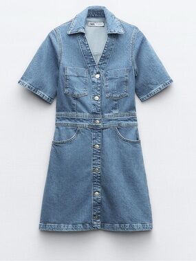 NWT Zara Blue Denim Button Shirt Dress